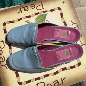 Y2K Style Vintage Lilly Pulitzer Leather Mules-Sz 7M Pastel Blue& Pink  Preppy